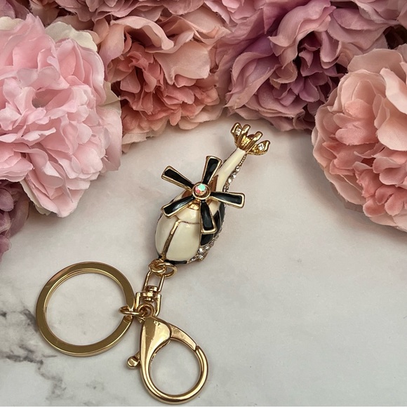 Whimsical Black and White Crystal Helicopter Keychain Charm - Picture 10 of 16